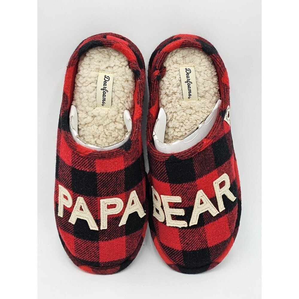 Dear foams Dearfoams Slippers Men's Red & Blue Plaid Papa Bear Shoes US 7-8